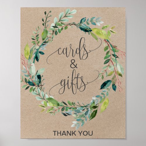 Kraft Foliage Wreath Cards and Gifts Sign