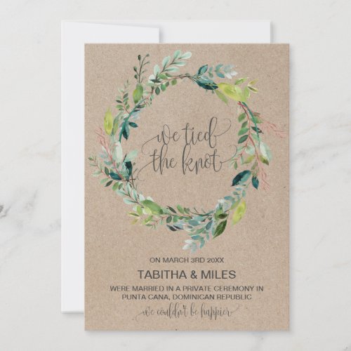 Kraft Foliage Wreath Elopement Announcement