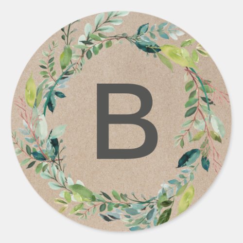 Kraft Foliage Wreath Monogram Envelope Seals