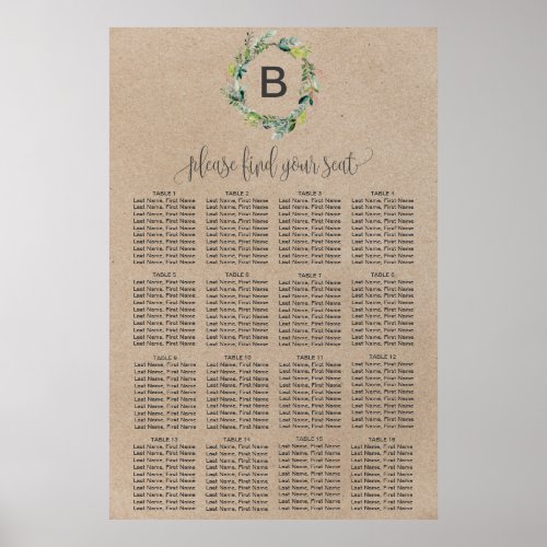 Kraft Foliage Wreath Monogram Seating Chart