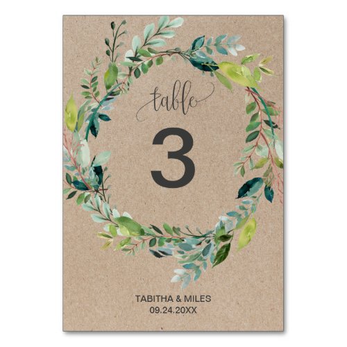 Kraft Foliage Wreath Table Number