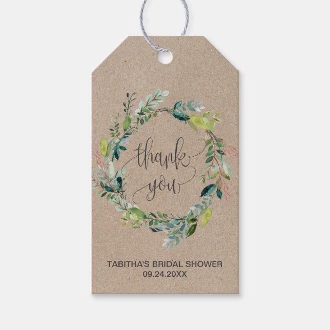 Kraft Foliage Wreath Thank You Favor Gift Tags (Front)
