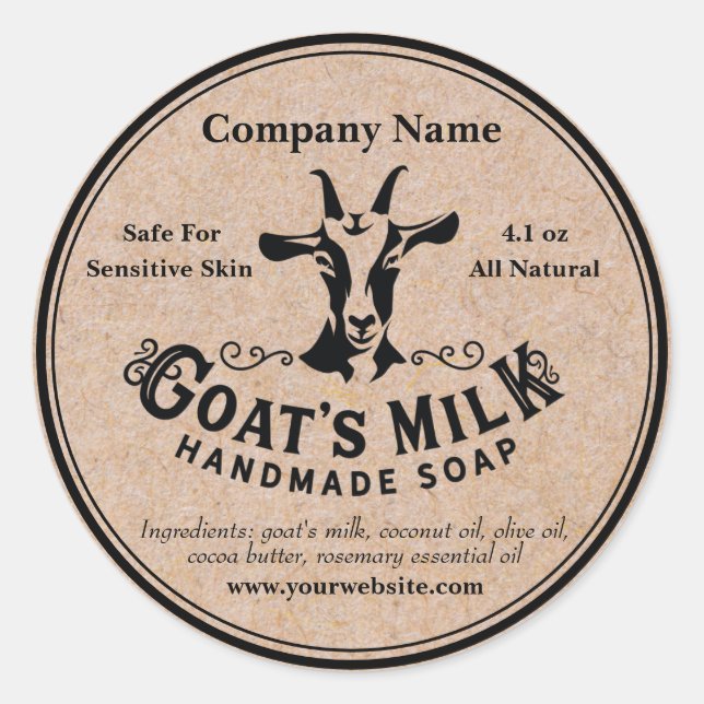 Kraft Goat's Milk Soap Label Sticker Round (Front)