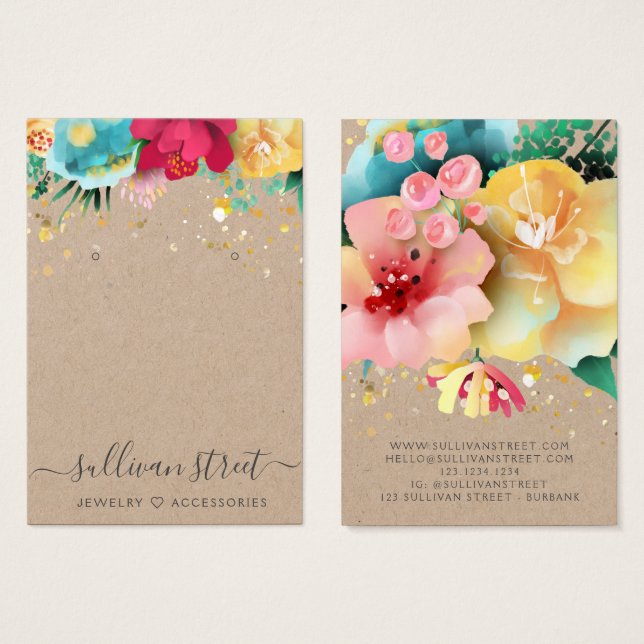 Kraft Gold Floral Earrings Jewelry Display Card (Front & Back)