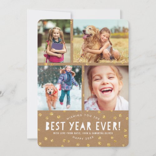 Kraft  Gold Glitter Look Holiday Photo Cards