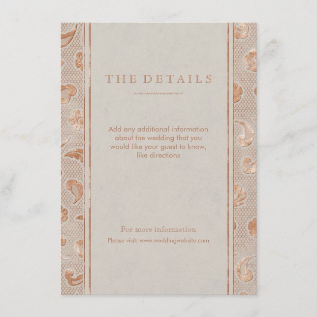 Kraft gold Lace rustic country wedding detail card (Front)