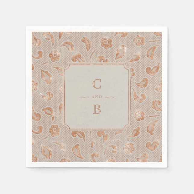 Kraft gold Lace rustic country wedding monogram Napkins (Front)