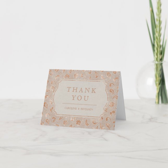 Kraft gold Lace rustic country wedding thank you Card (Front)