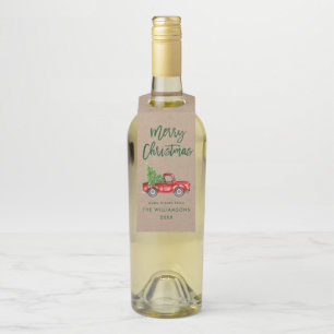 Kraft Green Brush Script Christmas Vintage Truck Bottle Hanger Tag