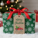 Kraft Green Brush Script Christmas Vintage Truck Gift Tags<br><div class="desc">Kraft Brush Script Watercolor Vintage Red Truck with Christmas Tree Gift Tag - Green</div>