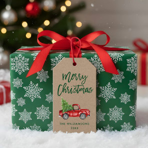 Kraft Green Brush Script Christmas Vintage Truck Gift Tags