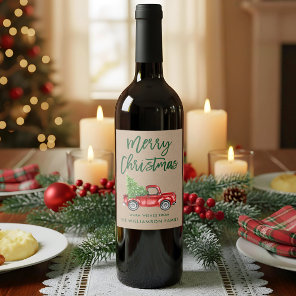 Kraft Green Brush Script Christmas Vintage Truck Wine Label