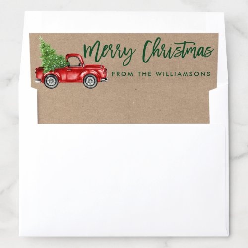 Kraft Green Brush Script Vintage Truck Christmas Envelope Liner