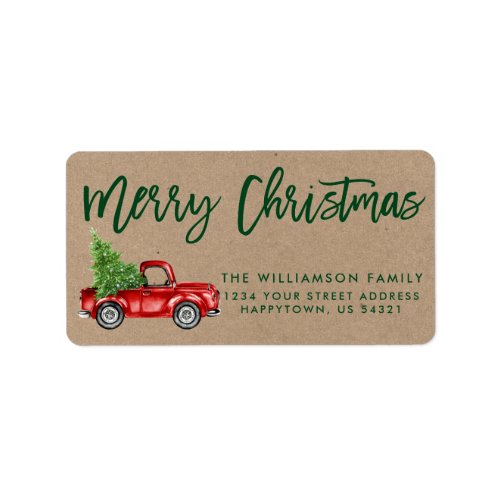 Kraft Green Brush Script Vintage Truck Christmas Label