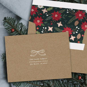 Kraft Green Christmas Bow Floral Holiday Envelope