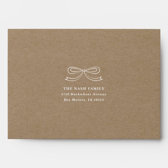 Kraft Green Christmas Bow Floral Holiday Envelope (Front)