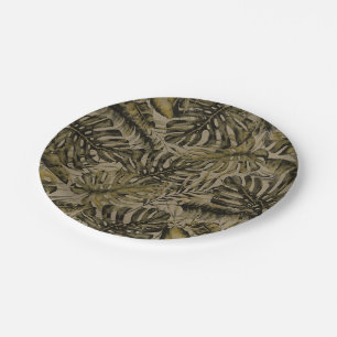 Kraft Green Tropical Palm Leaves Chic Wedding Paper Plates