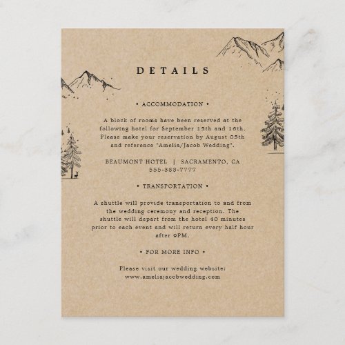 Kraft Hand_drawn Mountains Pines Wedding Details Enclosure Card