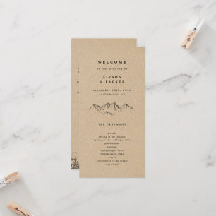 Kraft Hand-drawn Mountains Pines Wedding Program