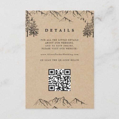 Kraft Hand_drawn Mountains QR Wedding Details Enclosure Card