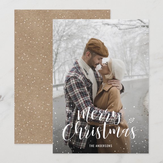 Kraft Hand Lettered Snow Photo Christmas Cards