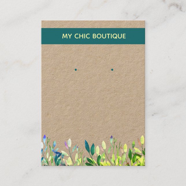 Kraft  Handmade Earring Display Floral Boho teal Business Card (Front)