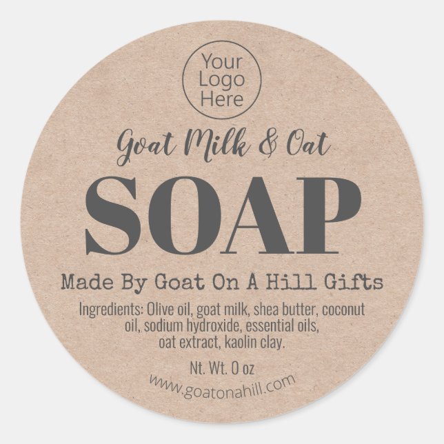Kraft Handmade Goat Milk Oat Soap Logo Labels (Front)