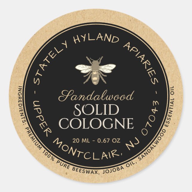 Kraft Handwritten Beeswax Product Label Black (Front)