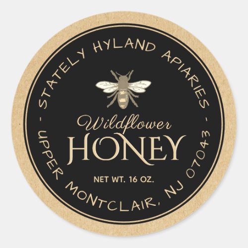 Kraft Handwritten Black Honey Label Heraldic Bee