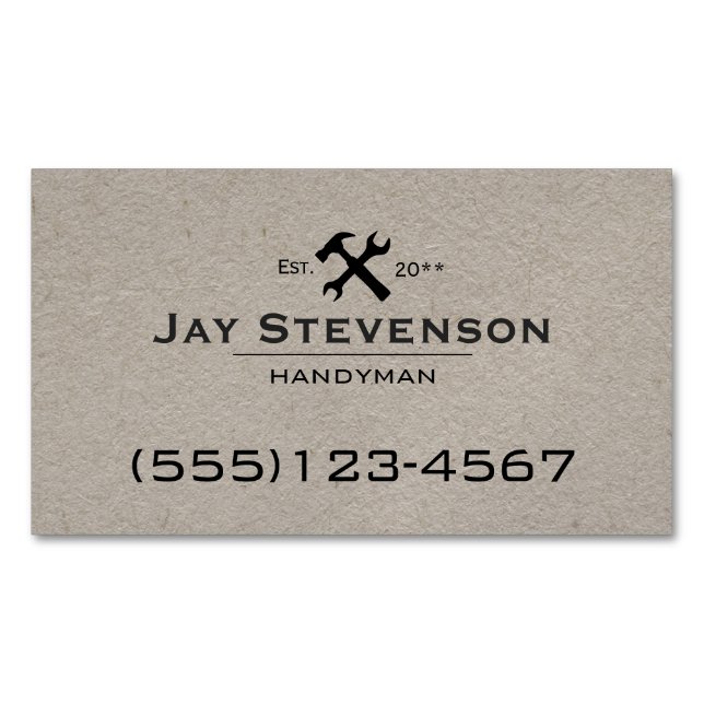  Kraft Handyman Home Repair Hammer and Wrench  Business Card Magnet (Front)