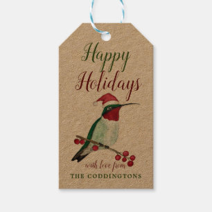 Kraft Happy Holidays Custom Hummingbird Gift Tags