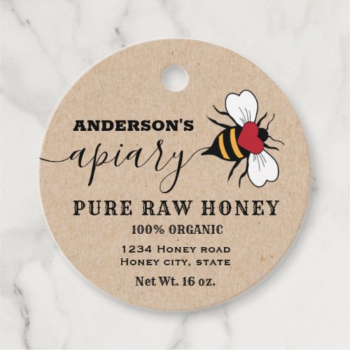 Kraft heart Bee script apiary honey jar label