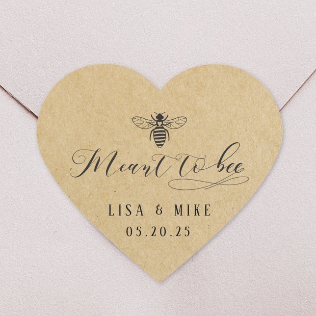 Kraft Heart Meant to Bee Honey Wedding Favor Sticker (Creator Uploaded)