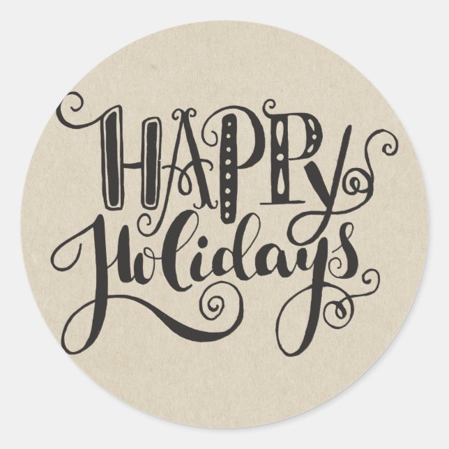 Kraft Holiday Christmas Tree HAPPY HOLIDAYS Classic Round Sticker (Front)
