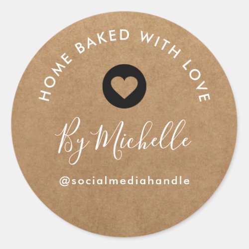 kraft homebaked Heart editable  Classic Round Sticker