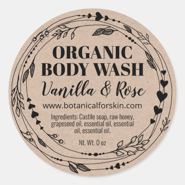 Kraft Homemade Organic Body Wash Labels (Front)