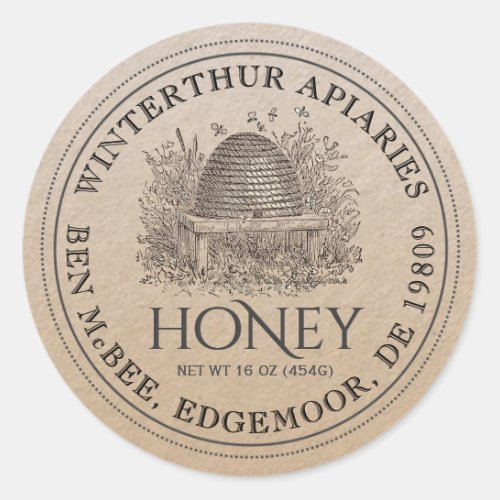 Kraft Honey Jar Label Vintage Skep Dotted Border