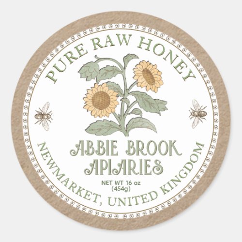 Kraft Honey Jar Label Vintage Sunflower and Bees