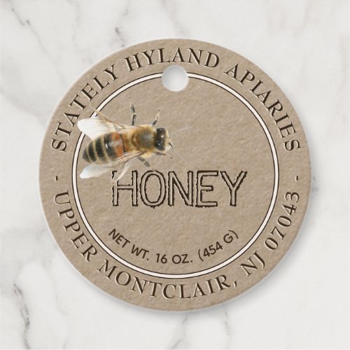 Kraft Honey Jar Neck tag with Realistic Honeybee