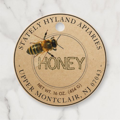 Kraft Honey Jar Neck tag with Realistic Honeybee