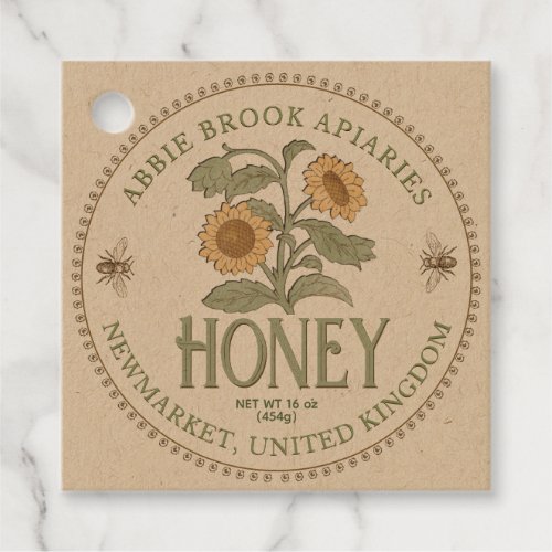 Kraft Honey Jar Neck_tag with Vintage Sunflowers Favor Tags