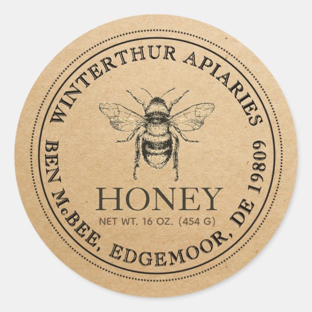 Kraft Honey Jar Vintage Bee Sticker (Front)