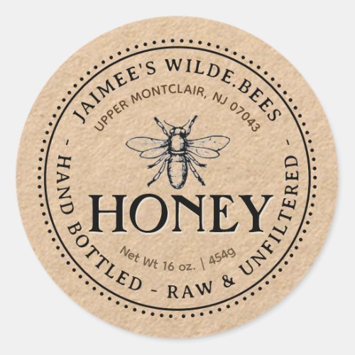 Kraft Honey Label with Honeybee and Dotted Border