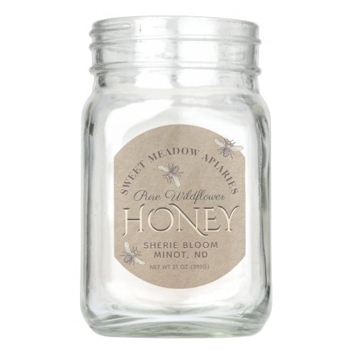 Kraft Honey Label with Nutrition Facts and Bees Mason Jar