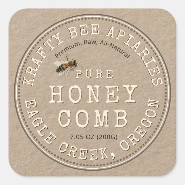 Kraft Honeycomb with Bee Rustic Label  (Front)