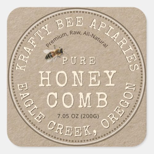 Kraft Honeycomb with Bee Rustic Label 