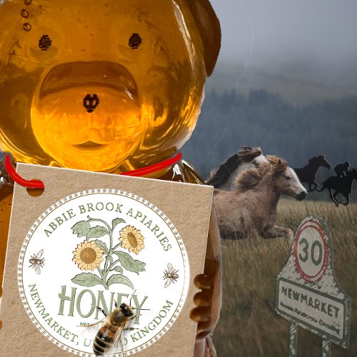 Kraft HoneyJar Neck_tag Vintage Sunflower and Bees Favor Tags