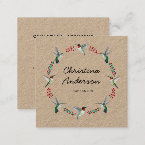 Kraft Hummingbird Wreath Square Business Card