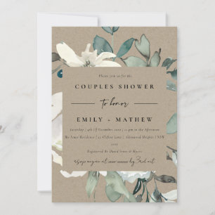 KRAFT IVORY WHITE FLORA WATERCOLOR COUPLES SHOWER INVITATION