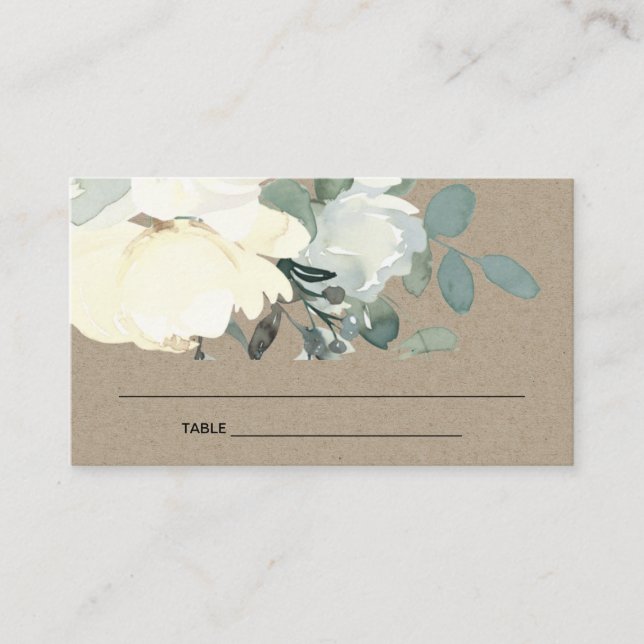 KRAFT IVORY WHITE FLORAL BABY SHOWER PLACE CARD (Front)